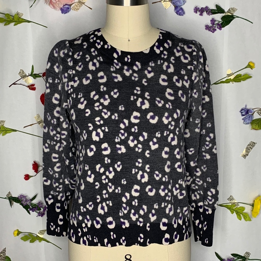 Rebecca Taylor Leopard Print Shrunken Wool Sweater
